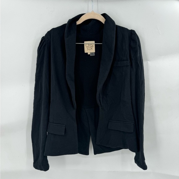 Chaser Black Women Small Open Front Puff Sleeve Casual Modern Classic Jacket - Picture 1 of 9